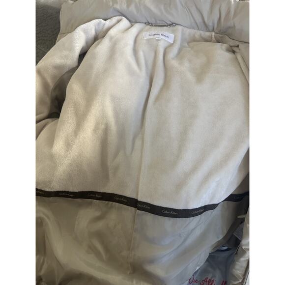 Calvin Klein Down Puffer Coat Faux Fur Hood Beige Full Zip Women's Size XL - Picture 8 of 15